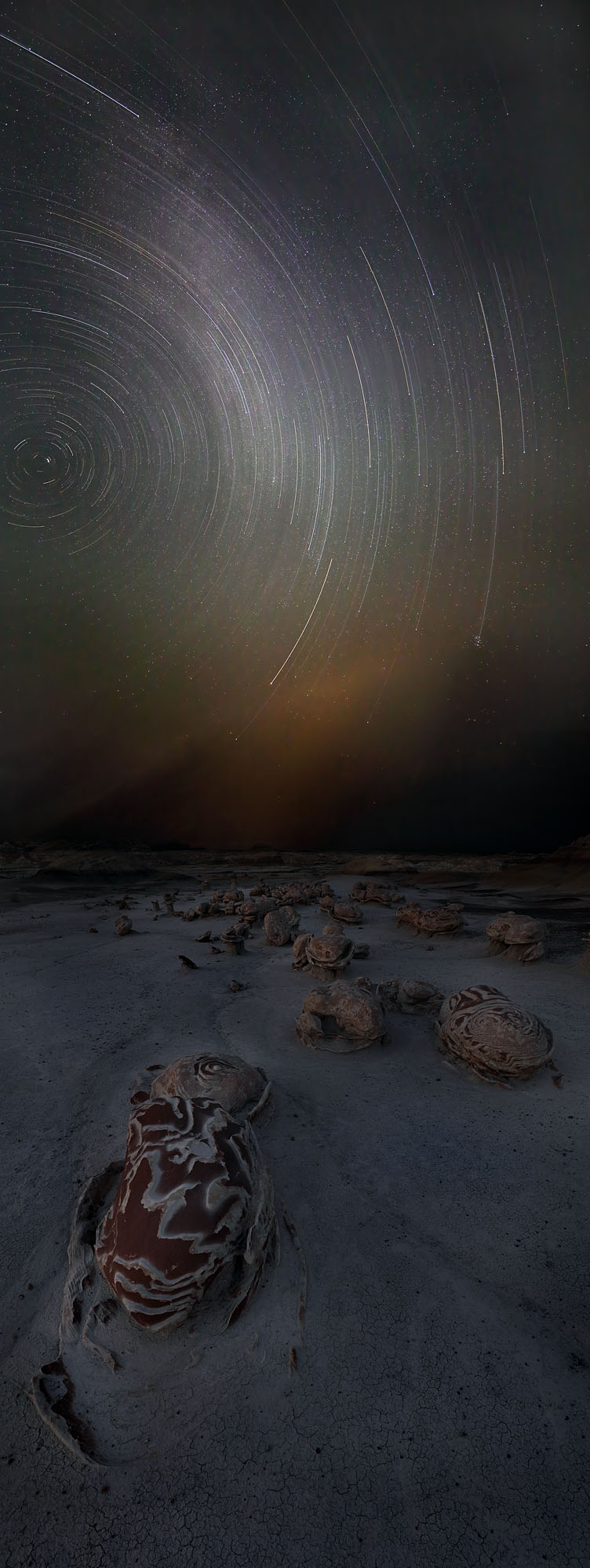 The Cracked Eggs of the Bisti Wilderness De-Na-Zin in New Mexico under the stars of the Milky Way.