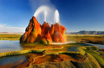 In the morning light Fly Geyser in the Black Rock Desert in Nevada shows its full color splendor