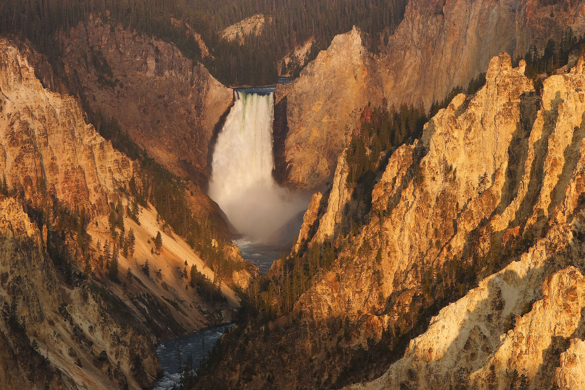 The Grand Canyon of the Yellowstone at Artist Point with Lower Falls and the pastel-colored canyon walls